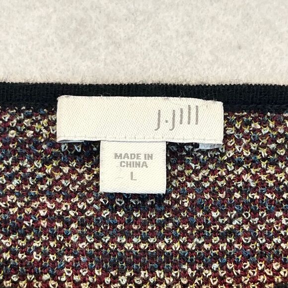 J. JILL Women’s Sweater Large Black Red Multi Knit Floral Jacquard Long Sleeve - Picture 4 of 12